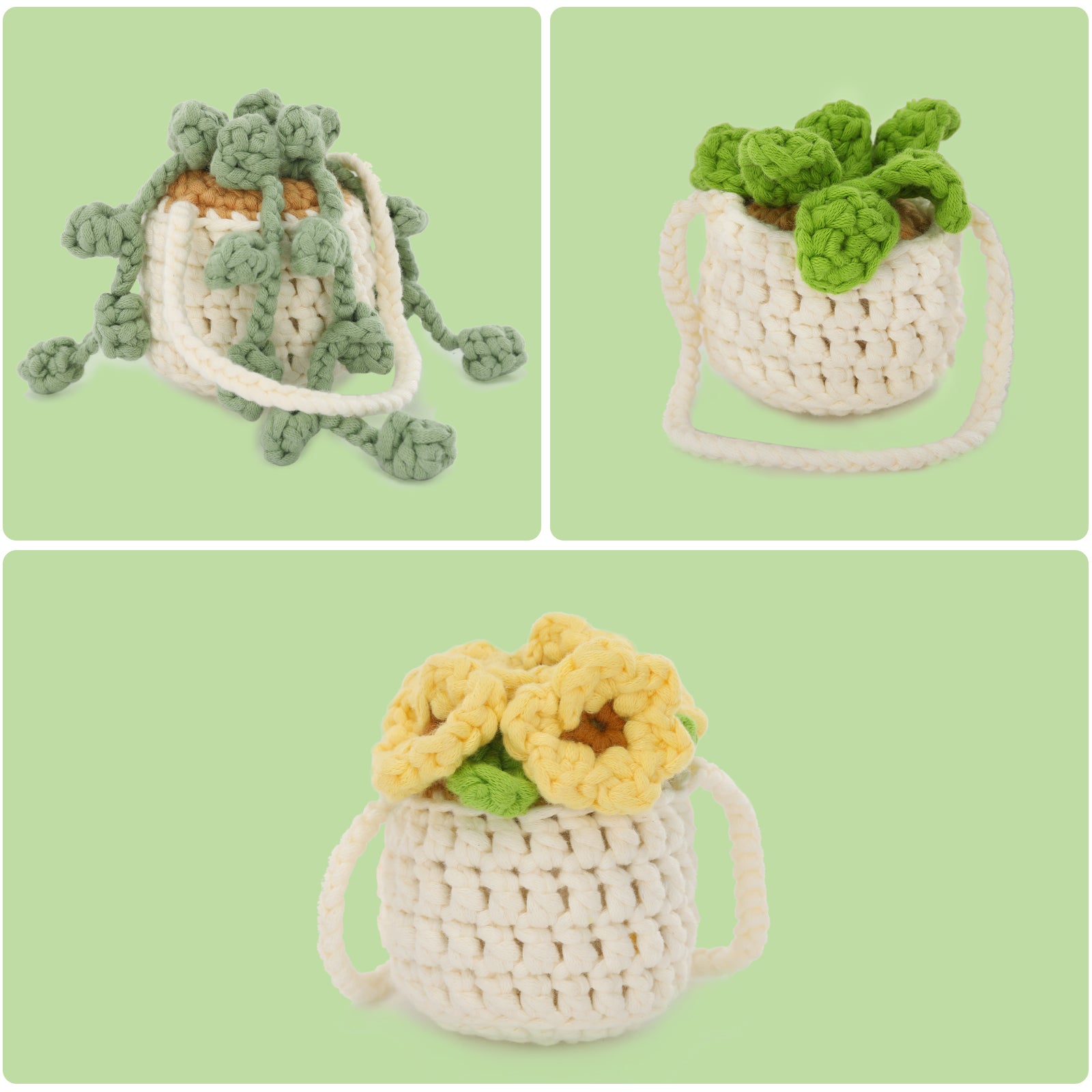CrochetBox Crochet Kit for Beginners: 3 PCS Smiley Potted Plant Croche